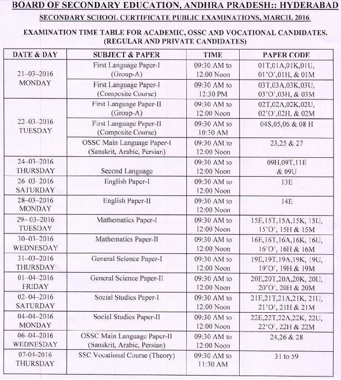 BSEAP-SSC-Time-Table-March-2016