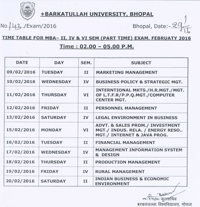 Barkatullah-University-MBA-Time-Table-2016