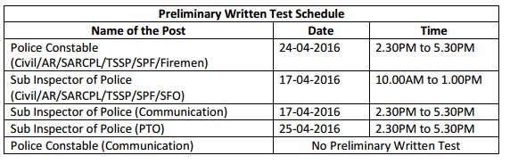 tslprb-si-written-test-2016-schedule