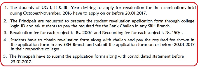 Mahatma Gandhi University Nalgonda Degree Supplementary Examination October / November Revalution Fee Notification