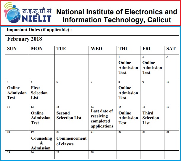 NIELIT-PG-Diploma-in-Embedded-System-Design-Admissions-2018-Important-Dates